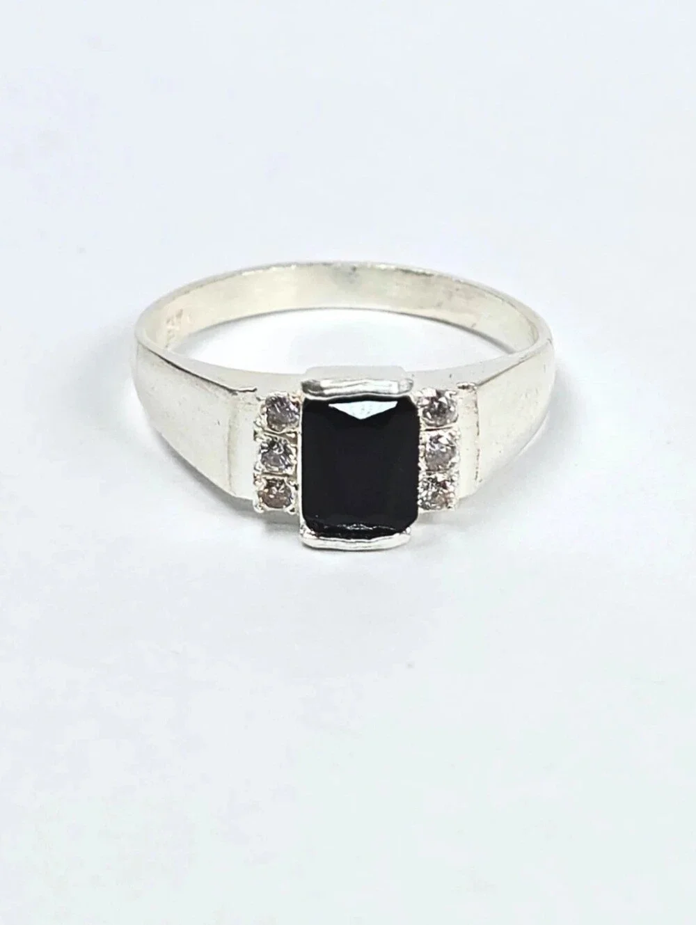 Men's Rectangular Black CZ Ring 925 Sterling Silver Statement Ring Size 11